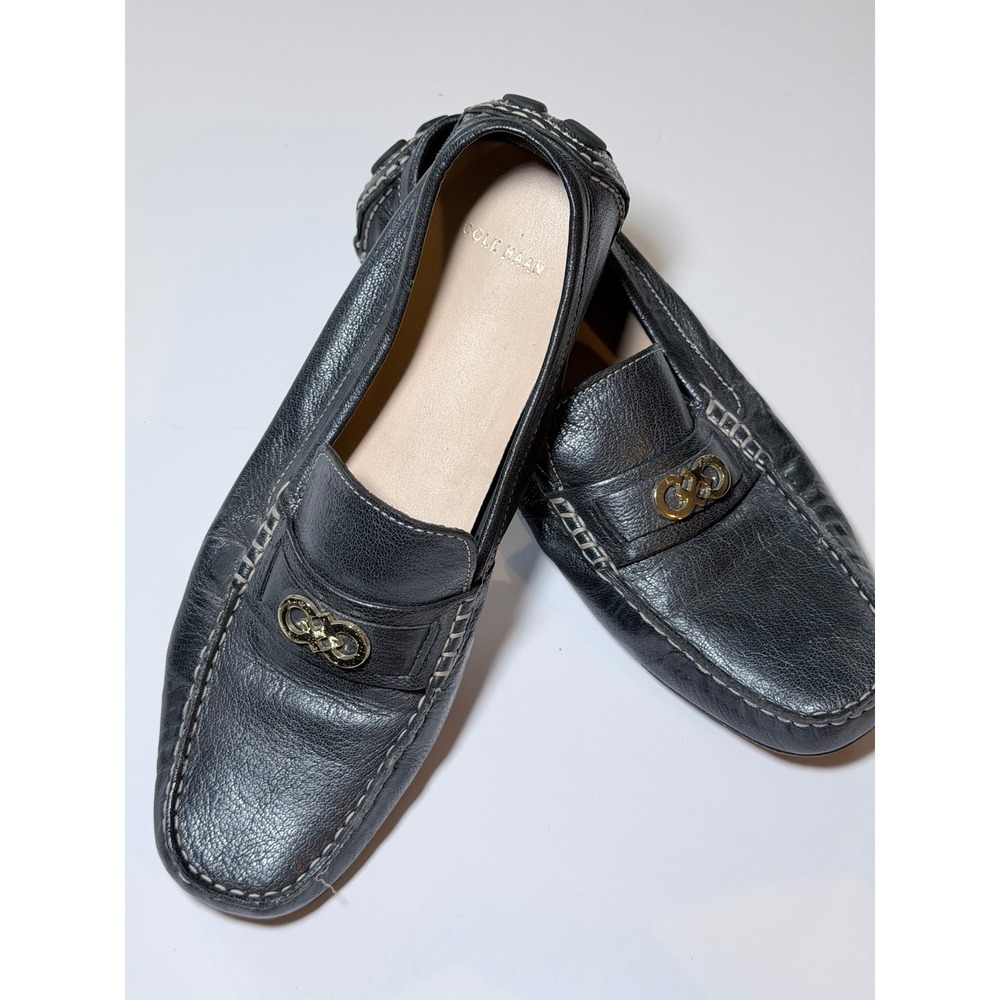 Cole Haan Womens Black Leather Driving Loafers Bit Detail D41924 Size 9.5B